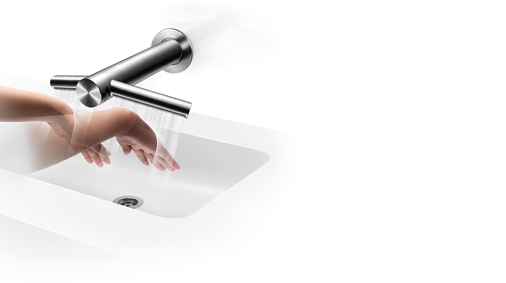 Hands being dried under a Dyson Airblade Wash+Dry hand dryer